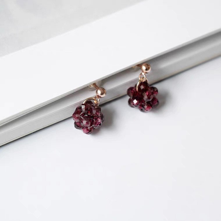 Stud/Dangle 18K Gold Plated 3mm AAA Brazil Garnet Faceted Bead Gemstone Wire Wrapped Earrings