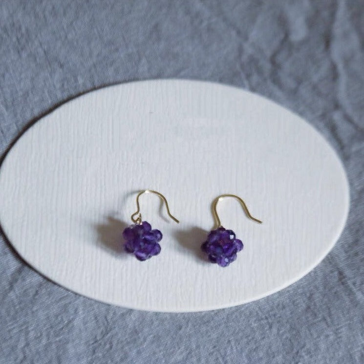 Gold Steel AAA 4mm Amethyst/Aquamarine Gemstone beads Wire Wrapped Dangle Earrings