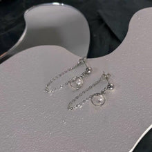 Load image into Gallery viewer, Korean Surgical Steel 10mm Circle Ring 4mm Crystal Pearls Chain Earrings Front To Back
