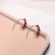 将图片加载到图库查看器，A pair of 18K Gold Plated steel ear wire earrings with 4mm faceted garnet beads in a floral wire-wrapped design.
