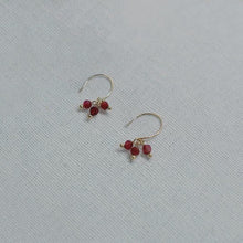 Load image into Gallery viewer, Gold 4mm Faceted Red Garnet Gemstone Bead Dangle Earrings
