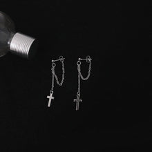 Load image into Gallery viewer, Korean Fashion Kpop Steel Small 18mm Cross Chain Stud Earrings 5cm
