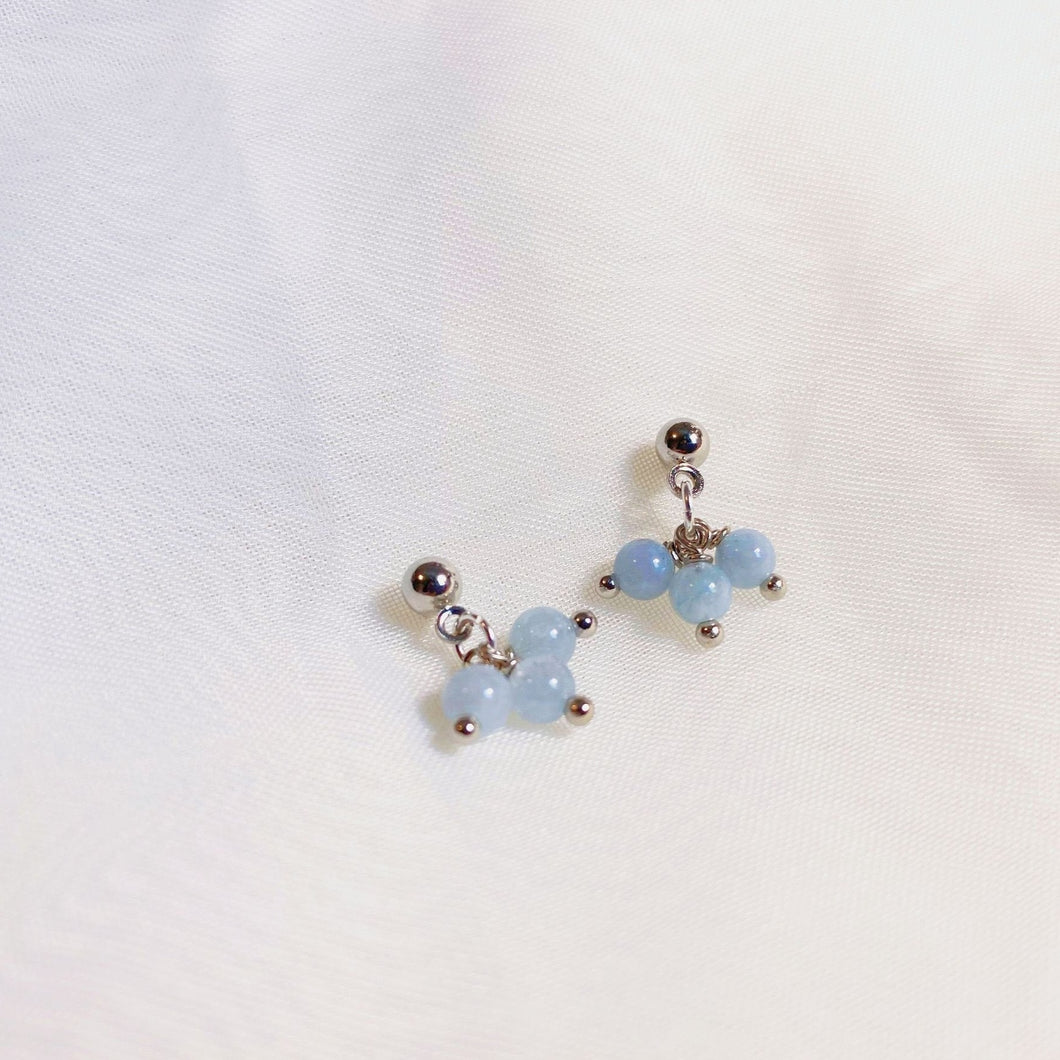 Surgical Steel/S925 Stud Korean Small 4mm Aquamarine Round Bead Earrings