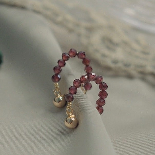 18K Gold Plated Natural 3mm Garnet Faceted Bead Earring