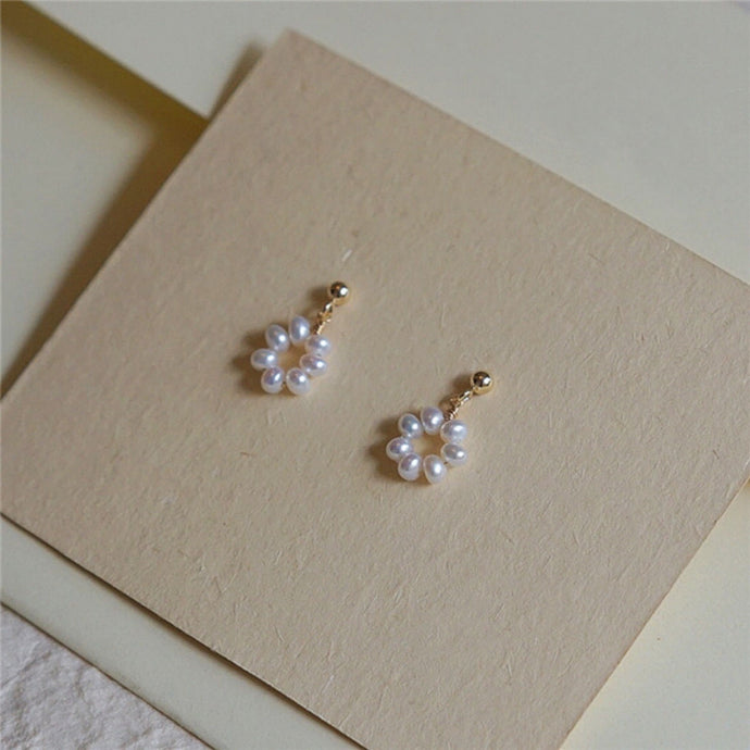 Extra small freshwater baroque pearls circle stud earrings, 3mm size.