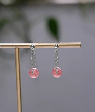 Load image into Gallery viewer, Surgical Steel 8mm Strawberry Quartz/Rose Quartz/Amethyst Studs Chain Earrings 3cm
