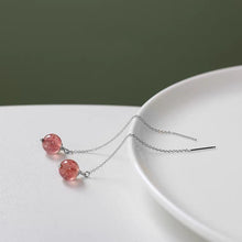 이미지를 갤러리 뷰어에 로드 , 스레더 선조 꽃 8.5mm AAA 딸기 석영 라운드 비드 스틸 귀걸이
