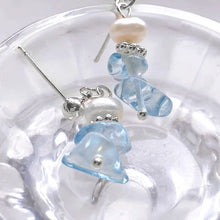 Load image into Gallery viewer, 925 Silver or Surgical Steel Stud Earrings with 3-7mm Aquamarine Chip Beads and 5mm AAA Coin Button Freshwater Pearls, Elegant Jewelry
