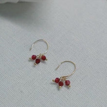 Load image into Gallery viewer, Gold 4mm Faceted Red Garnet Gemstone Bead Dangle Earrings
