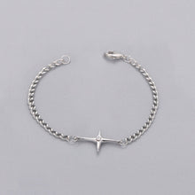 Load image into Gallery viewer, Stainless Steel Korean Style Four Pointed Star Cuban 3.8mm Chain Link Bracelet  6/7/8 Inches with 0.5 Inch Extender Chain
