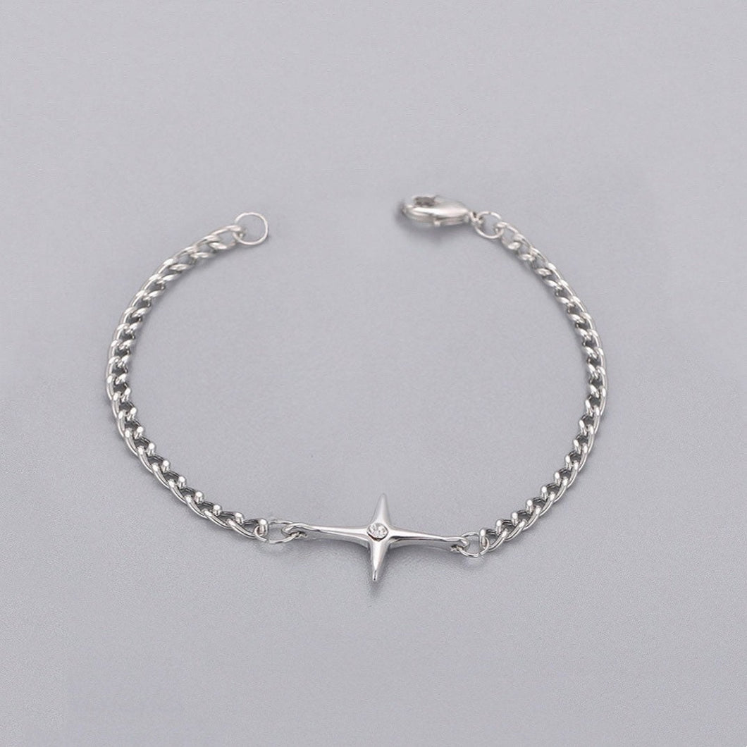 Stainless Steel Korean Style Four Pointed Star Cuban 3.8mm Chain Link Bracelet  6/7/8 Inches with 0.5 Inch Extender Chain