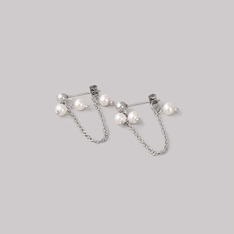 한국 골드/실버 체인 트렌드 패션 4mm 크리스탈 진주 귀걸이