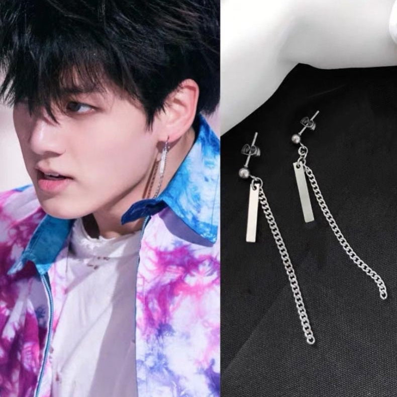 Stud/Hoop Steel BTS Kpop Style Korean 2cm Rectangle Charm Charm Earrings 7-7.5cm