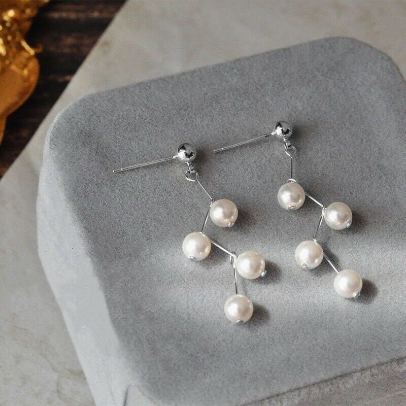 스틸 패션 한국 유리 작은 진주 5-6mm 드롭 꽃 귀걸이