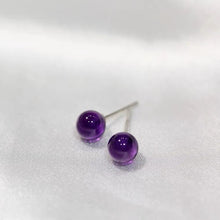 Load image into Gallery viewer, S925 Silver 8mm Purple Natural Gemstone Birthstone Amethyst Round Bead Stud Earrings
