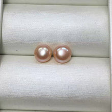 Load image into Gallery viewer, S925 Silver 8mm Peach Freshwater Button Pearls Studs Earrings
