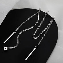 Load image into Gallery viewer, Steel Korean fashion chain link earrings with a 3cm rectangle charm stick, 7cm in length, perfect for adding a modern and edgy touch to your look.
