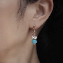 Load image into Gallery viewer, Gold/Silver 3mm Freshwater Pearl 8mm Light Blue Aquamarine Earring 4cm
