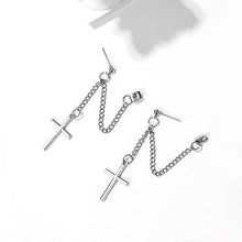 이미지를 갤러리 뷰어에 로드 , 한국 패션 Kpop 스틸 크로스 체인 스터드 귀걸이 6.5cm
