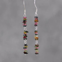 Load image into Gallery viewer, 925 Silver Dangle Earrings with AAA Colorful Tourmaline Bar Chips (3-7mm), 7-8cm Length, Vibrant and Elegant Jewelry
