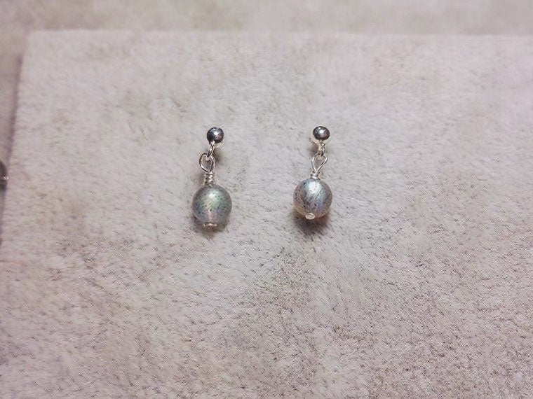 Dangle/ Stud Silver 5-6MM Small Genuine Natural Translucent Labradorite Grade AAA Round Beads Earrings