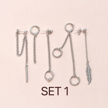 Load image into Gallery viewer, Korean KPOP Stainless Steel Punk Chain Earrings SET lot BTS Inspired Stud Charm Value Pack
