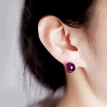 Load image into Gallery viewer, S925 Silver 8mm Purple Natural Gemstone Birthstone Amethyst Round Bead Stud Earrings
