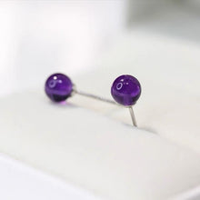 Load image into Gallery viewer, S925 Silver 8mm Purple Natural Gemstone Birthstone Amethyst Round Bead Stud Earrings
