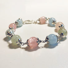 Load image into Gallery viewer, S925 Colorful Morganite 8mm Flower Bead Caps Bracelet 6/7/8+0.5 inch Extender
