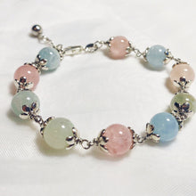 Load image into Gallery viewer, S925 Colorful Morganite 8mm Flower Bead Caps Bracelet 6/7/8+0.5 inch Extender
