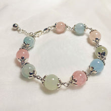 Load image into Gallery viewer, S925 Colorful Morganite 8mm Flower Bead Caps Bracelet 6/7/8+0.5 inch Extender
