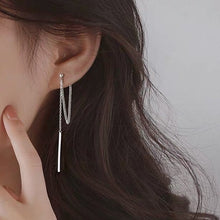 Load image into Gallery viewer, Steel Korean fashion chain link earrings with a 3cm rectangle charm stick, 7cm in length, perfect for adding a modern and edgy touch to your look.
