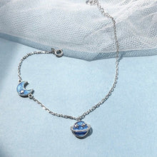 Load image into Gallery viewer, S925 Silver Moon and Saturn Blue Enamel Wrist Bracelet 6/7/8 +0.5-1 inches extender
