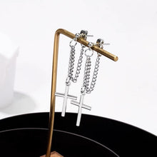 이미지를 갤러리 뷰어에 로드 , 한국 패션 Kpop 스틸 크로스 체인 스터드 귀걸이 6.5cm
