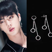 Load image into Gallery viewer, Korean BTS style Simple 10mm ring circle Kpop Rectangle Charm Earrings 6.5cm Steel Stud/Hoop
