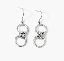 将图片加载到图库查看器，Korean Fashion Steel 10mm Circle Rings Stainless Steel Chain Wrapped Dangle Earrings
