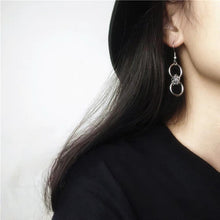 将图片加载到图库查看器，Korean Fashion Steel 10mm Circle Rings Stainless Steel Chain Wrapped Dangle Earrings
