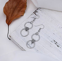 将图片加载到图库查看器，Korean Fashion Steel 10mm Circle Rings Stainless Steel Chain Wrapped Dangle Earrings
