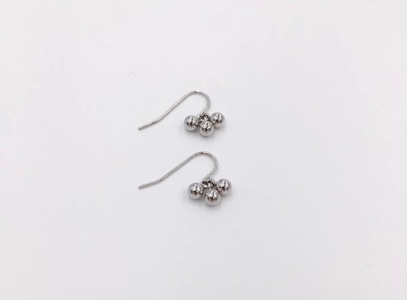 Korean fashion small seamless solid stainless steel beads earrings, dangle hook style, available in 3mm or 4mm sizes.