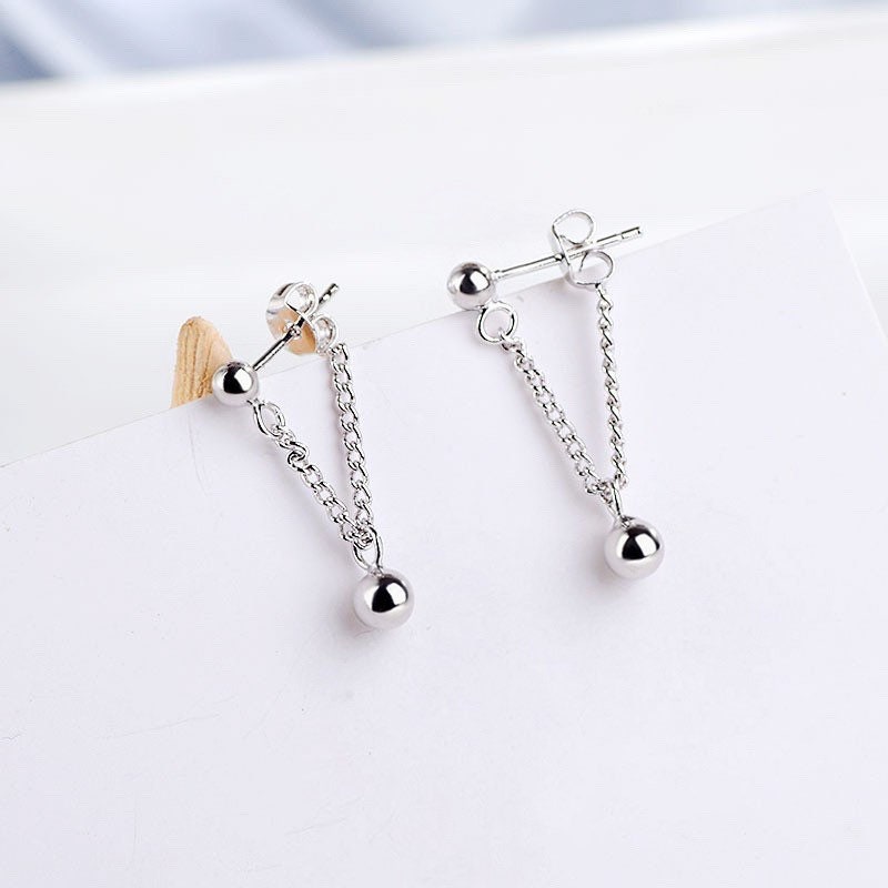 한국 스타일 4mm 부드러운 비즈 스테인레스 스틸 체인 귀걸이 4cm