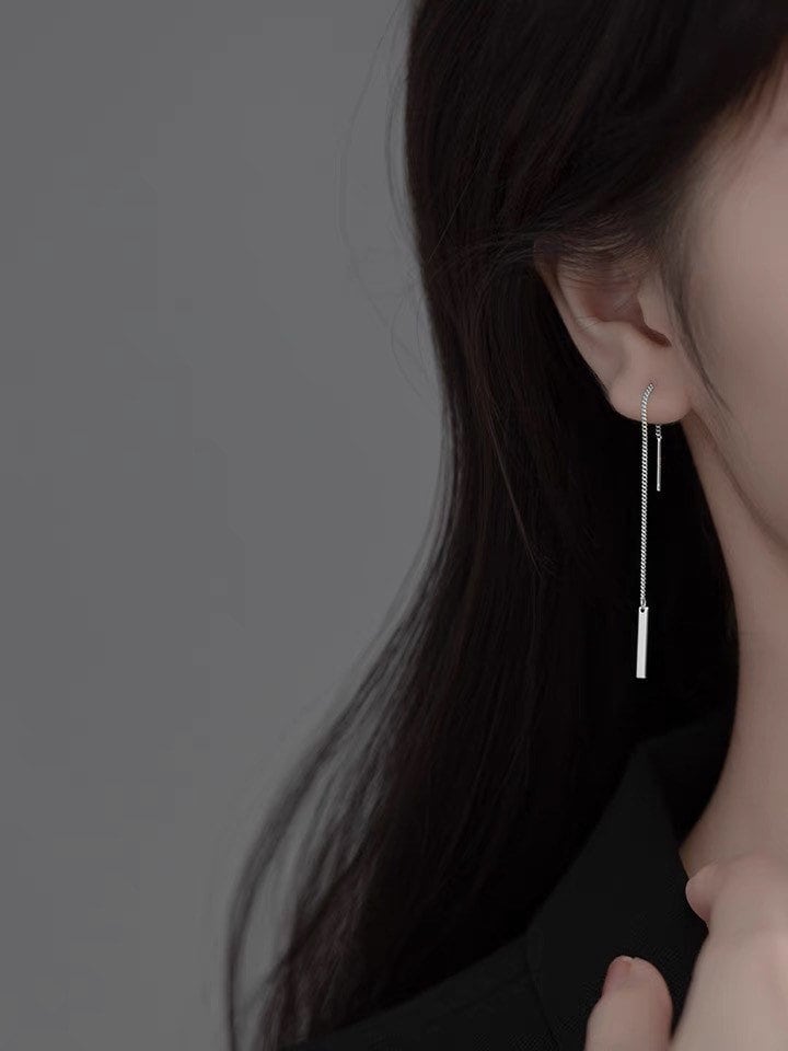 한국산 스테인레스 스틸 직사각형 참 바 12cm 스레더 귀걸이