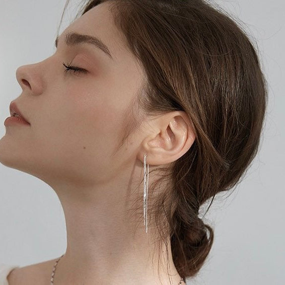 Haengseongworkshop Korean Fashion Threader Earrings 3 Layers Bling Chain Link Stainless Steel 13cm
