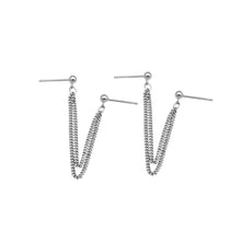 Load image into Gallery viewer, Pair of Korean double layers solid steel chain stud earrings, featuring 2x2mm chains for a stylish layered look, with a total length of 5cm
