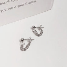 이미지를 갤러리 뷰어에 로드 , 한국어 실버 더블 짧은 실버 2x2mm 체인 2-2.5cm 미니 스터드 귀걸이
