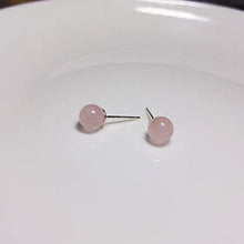 Load image into Gallery viewer, S925 Natural Light Pink 8mm Mozambique Rose Quartz Stud Earrings Stone Stud Post
