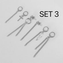 Load image into Gallery viewer, SET of Earrings Punk Style Kpop Chain Link Geometric shapes BTS Inspired Stud Steel Value Pack
