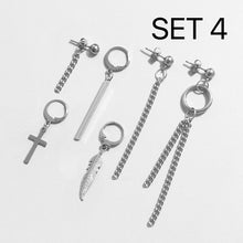 Load image into Gallery viewer, SET of Earrings Punk Style Kpop Chain Link Geometric shapes BTS Inspired Stud Steel Value Pack
