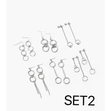 Load image into Gallery viewer, SET of Earrings Punk Style Kpop Chain Link Geometric shapes BTS Inspired Stud Steel Value Pack
