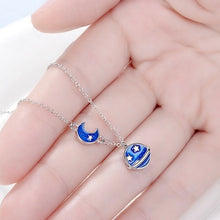 Load image into Gallery viewer, S925 Silver Moon and Saturn Blue Enamel Necklace ~16-17 inches
