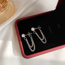 Load image into Gallery viewer, Korean Fashion 5mm Crystal Pearls Silver Double Chain Earrings 3.5cm
